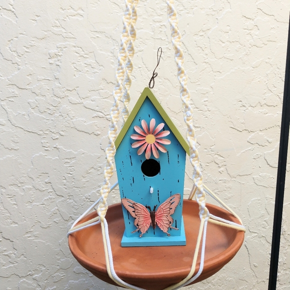 Hand Crafted Macrame Plant Hanger Yellow White Boho Terrarium Necessities - Picture 3 of 16